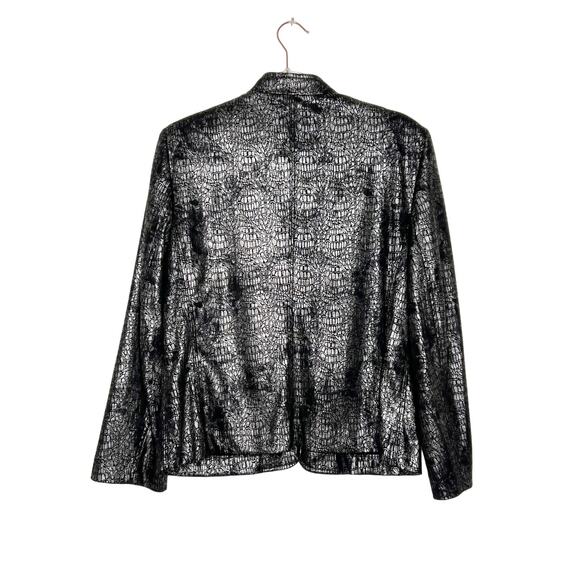 ALFRED DUNNER Petite Metallic Snakeskin Full Zip Up Jacket Black Silver Size 12P - Picture 4 of 9